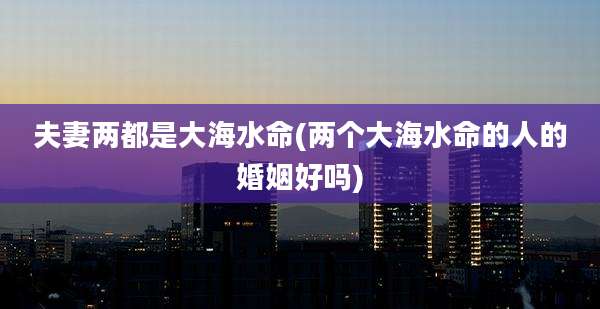 夫妻两都是大海水命(两个大海水命的人的婚姻好吗)