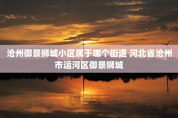沧州御景狮城小区属于哪个街道 河北省沧州市运河区御景狮城