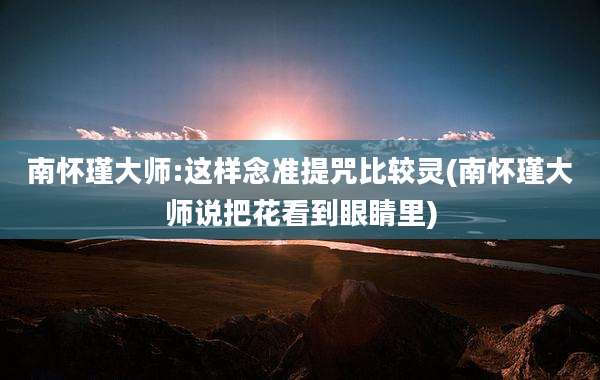 南怀瑾大师:这样念准提咒比较灵(南怀瑾大师说把花看到眼睛里)