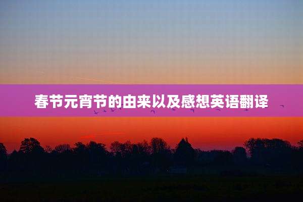 春节元宵节的由来以及感想英语翻译