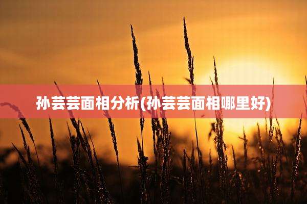 孙芸芸面相分析(孙芸芸面相哪里好)