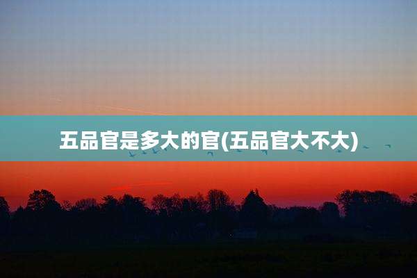 五品官是多大的官(五品官大不大)