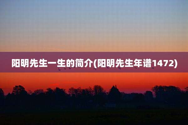 阳明先生一生的简介(阳明先生年谱1472)