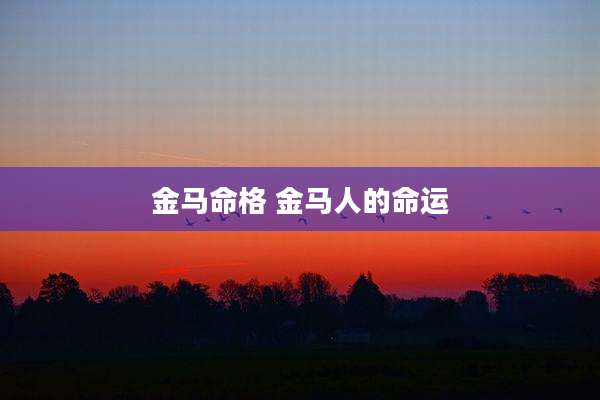 金马命格 金马人的命运