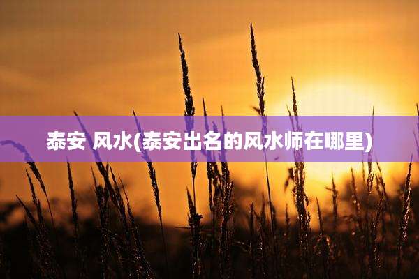 泰安 风水(泰安出名的风水师在哪里)