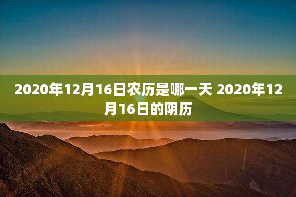 2020年12月16日农历是哪一天 2020年12月16日的阴历
