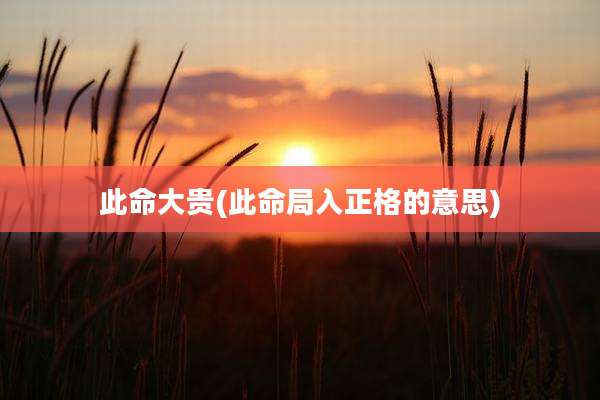 此命大贵(此命局入正格的意思)