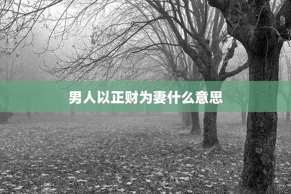男人以正财为妻什么意思